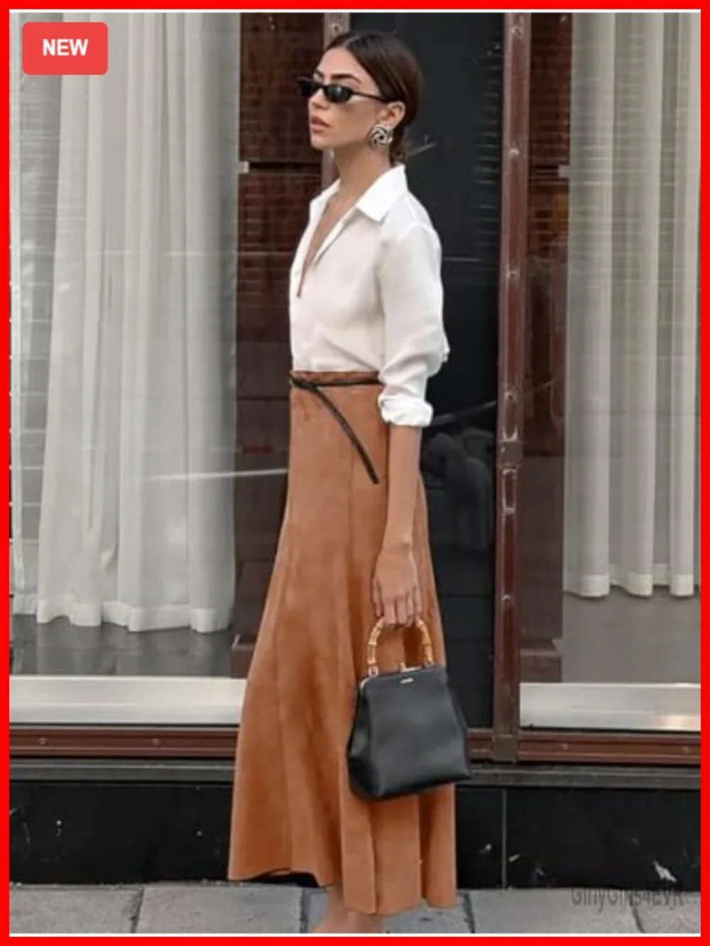 Faux Suede Maxi Skirt High Waist A Line Elegant Wear to Work